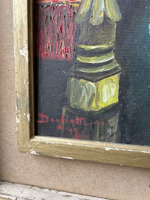 Tablou cu rama 43x50 Ulei pe panza bisericesc cu defecte in poze