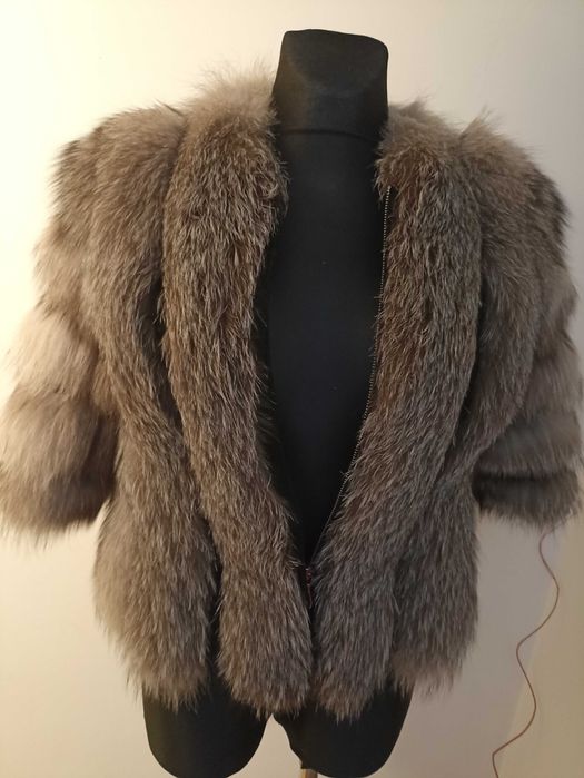 Blana Naturala Vulpe argintie cu Piele Naturala ,S