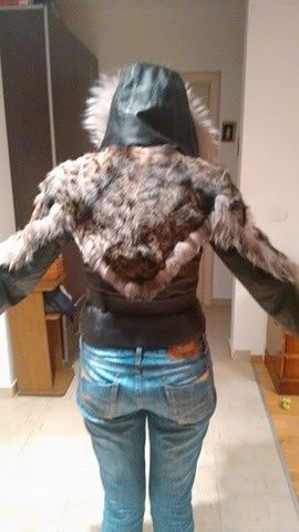 Geaca LG piele calitate, blana naturala din vulpe si iepure, gluga, M