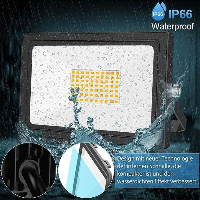 Set 2 reflectoare 60W LED, 5200LM LED, 2700K alb cald cu IP66