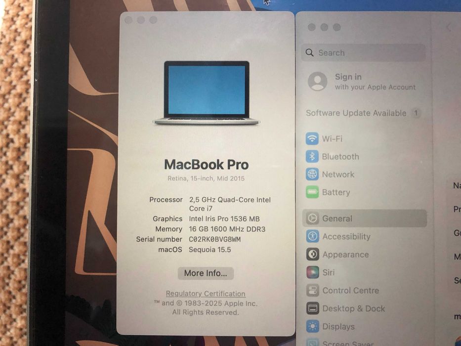 MacBook Pro 15,4" Retina 2015 i7 2,5 GHz, 16GB, flash 128GB. IMPECABIL