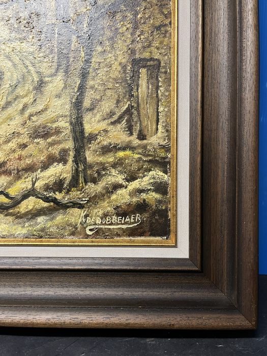 Прекрасен,зимен,селски пейзаж на платно с маслени бои