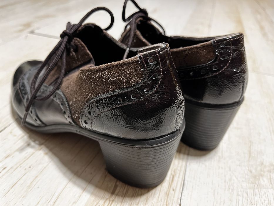 Дамски обувки естествна кожа на ток и Vans 37 в сиво и ментово