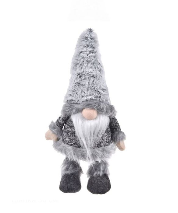 Коледна декоративна фигура Гном, 30 см, Сив, Червен