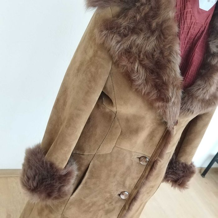 Palton lung din blana si piele naturala