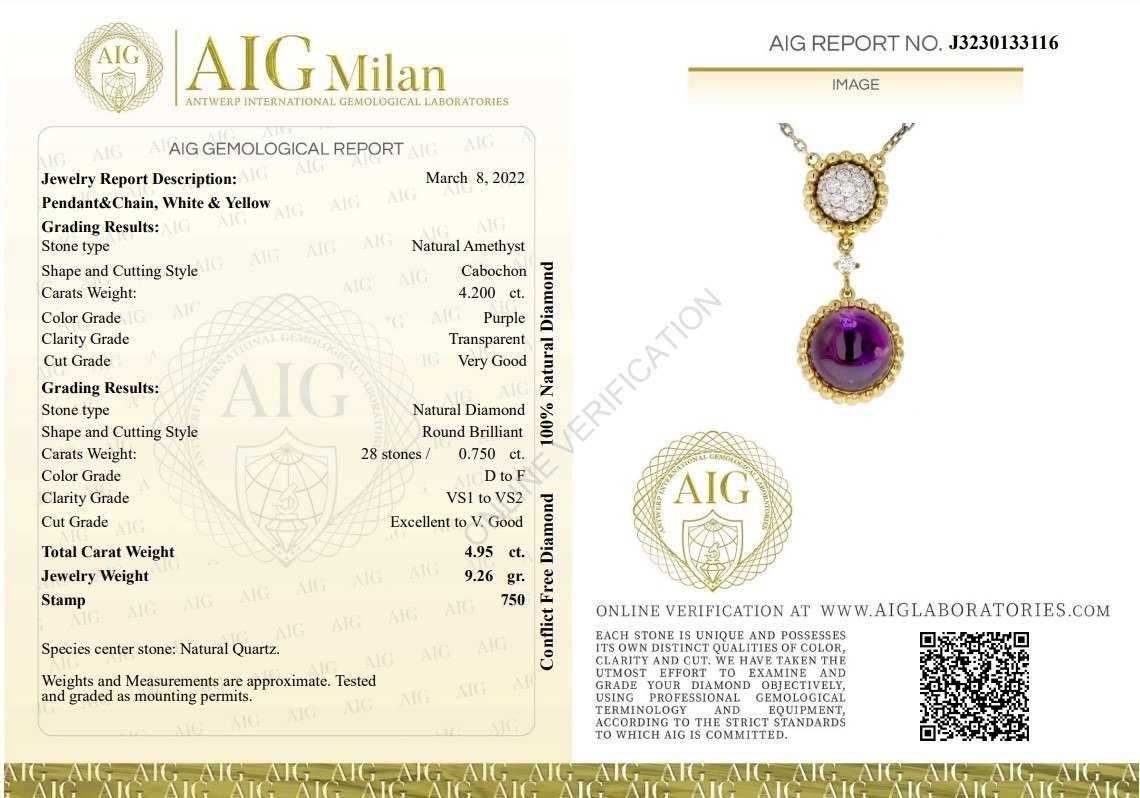 Colier aur alg-galben 18 kt, cu Amethyst si Diamante naturale