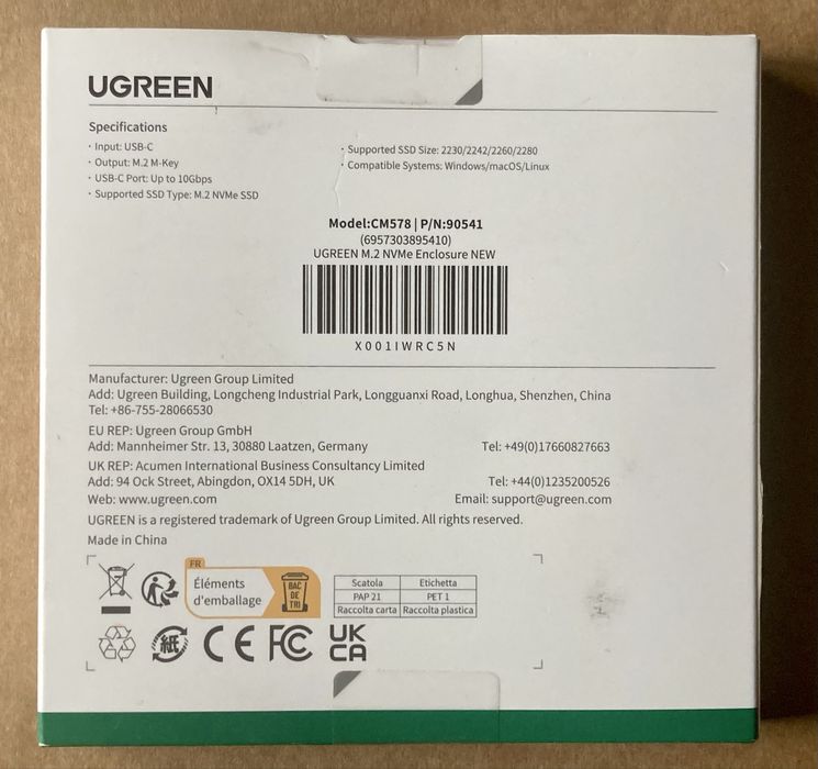 Ugreen M2 MVMe SSD enclosure/ Rack SSD