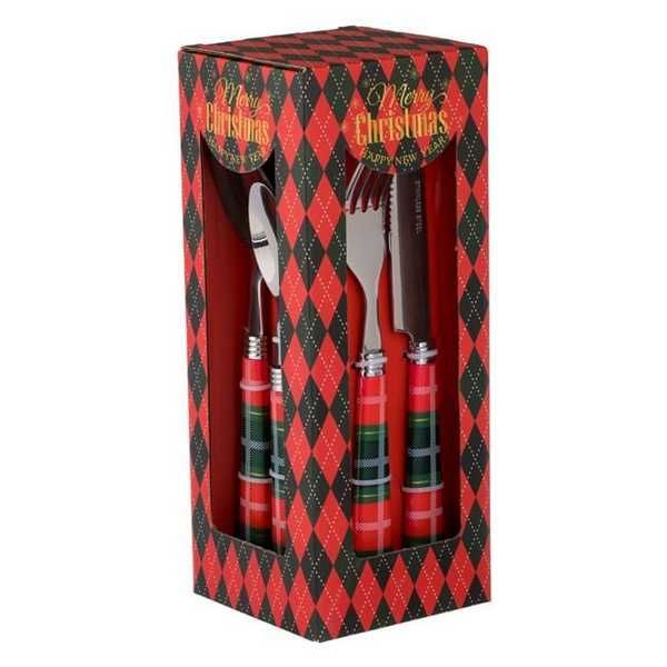 Коледен комплект прибори Mercado Trade, Червена карирана дръжка, 12бр.