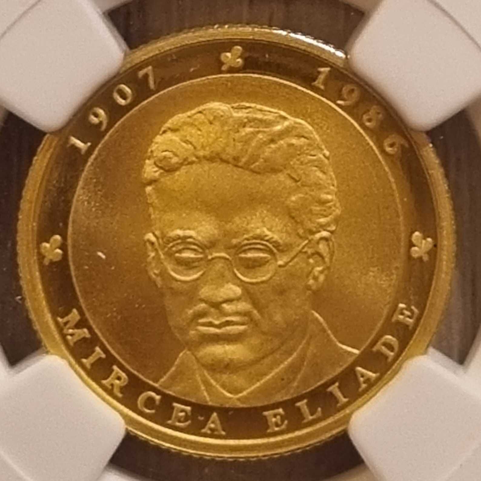 Moneda aur BNR 100 Lei, Mircea Eliade, gradata NGC PF 69