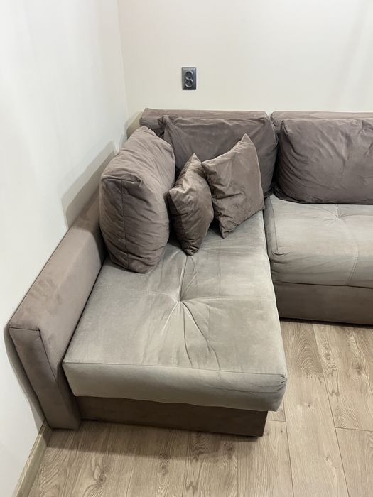 Ъглов диван в опция сън и ракла, сив/кафяв