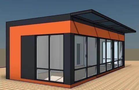 Container modular cu vitrina de sticla