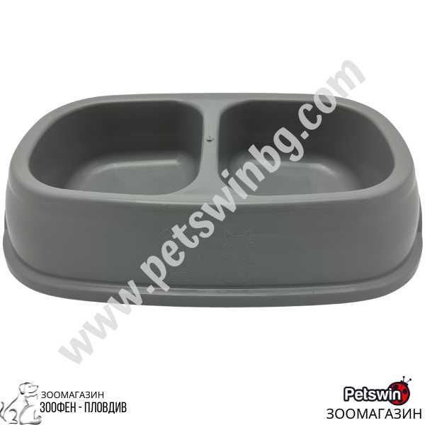 Двойна Пластмасова Купа - за Куче/Коте - 2x0.4L- Сив цвят- Stefanplast