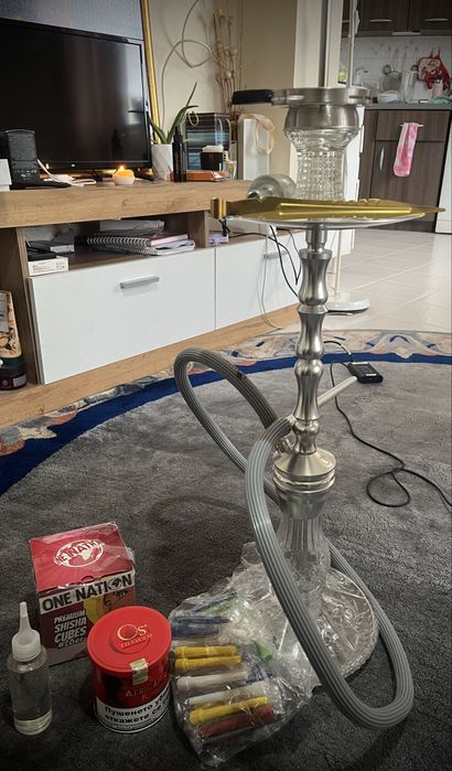 Dschinni Shisha Наргиле комлект + кетчър, въглени, тютюн Os и глицерин