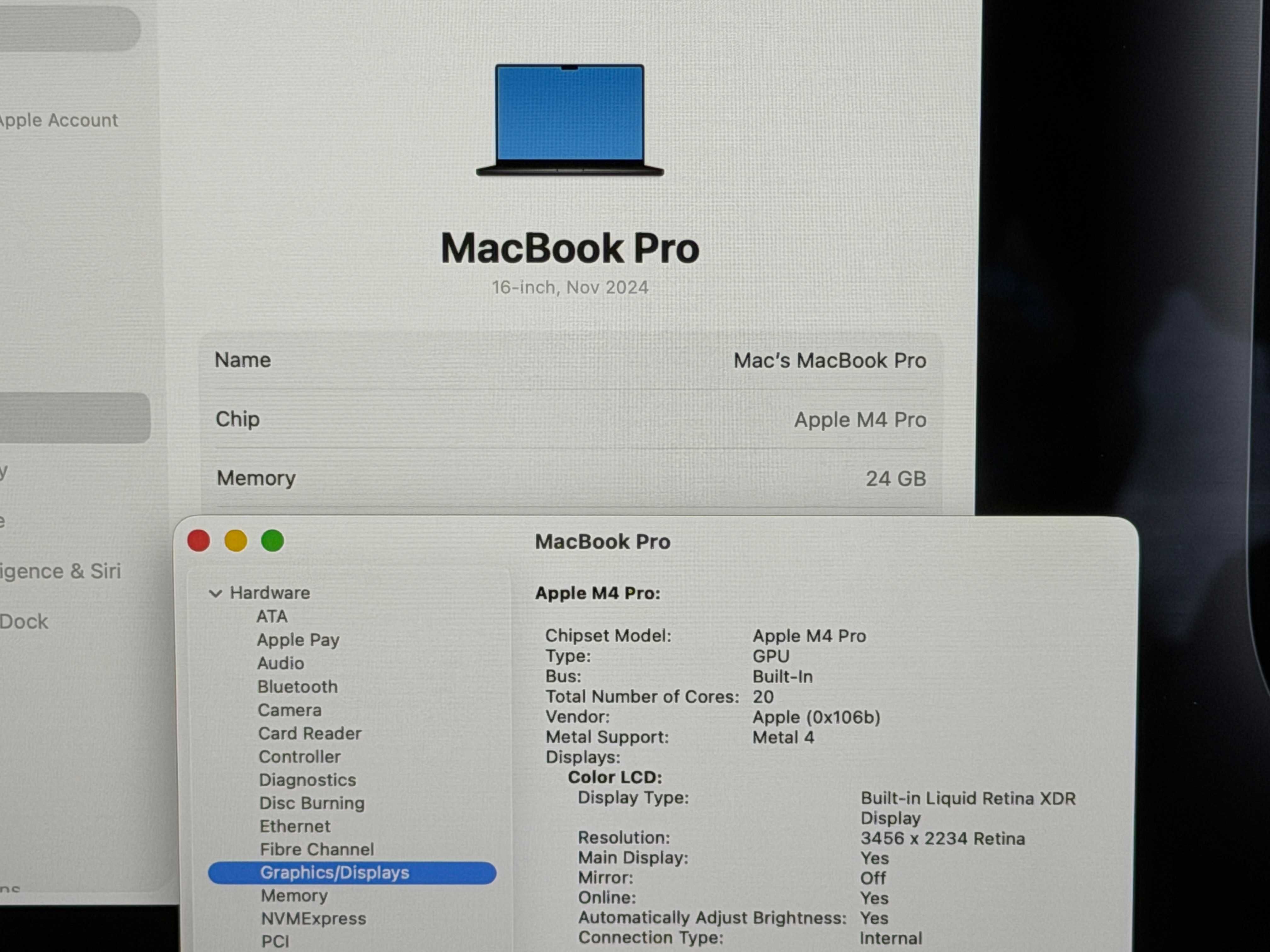MacBook Pro 16`M4 Pro/14 CPU/20 GPU/24GB RAM/512GB SSD/1 Година Гаранция/Батерия 100% — миниатюра 6