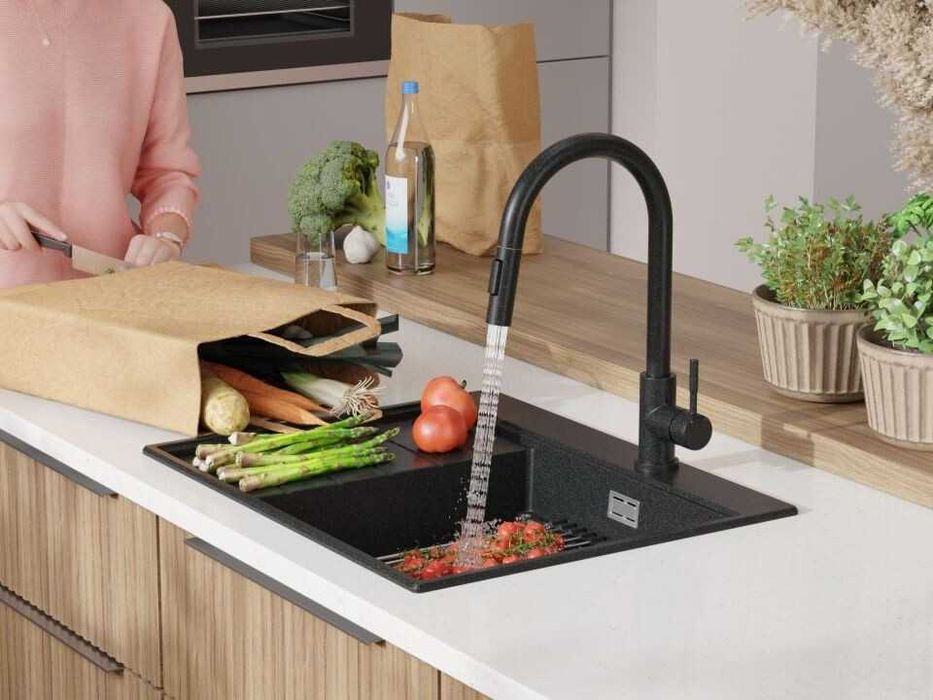 Графит гранитна кухненска мивка Сидни 620-45 Ergo Multilevel 620х500