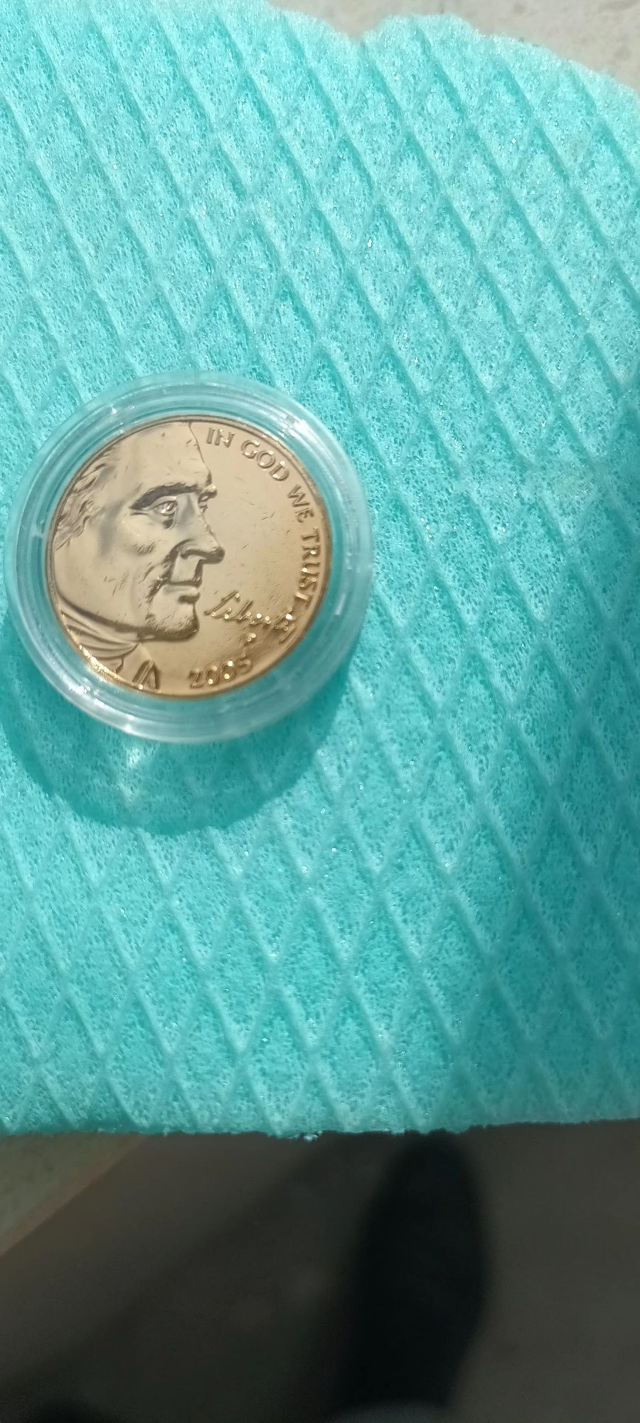 5 цента 2017г.24 карата златно покритие  Джеферсън. САЩ.
