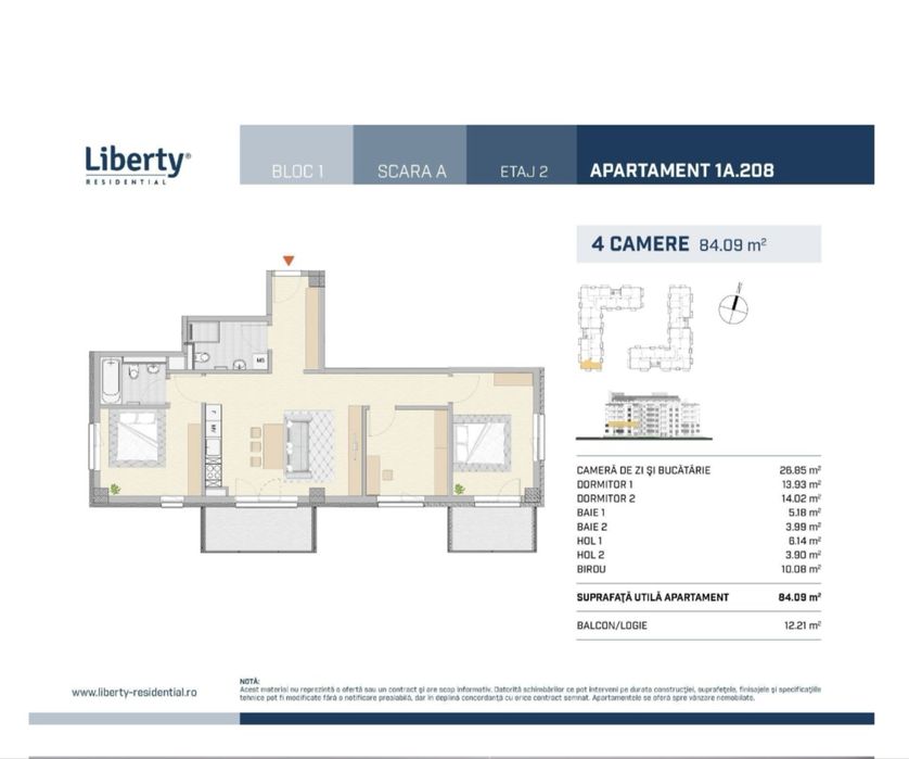 Apartament 4 camere decomandate la cheie Liberty Residential