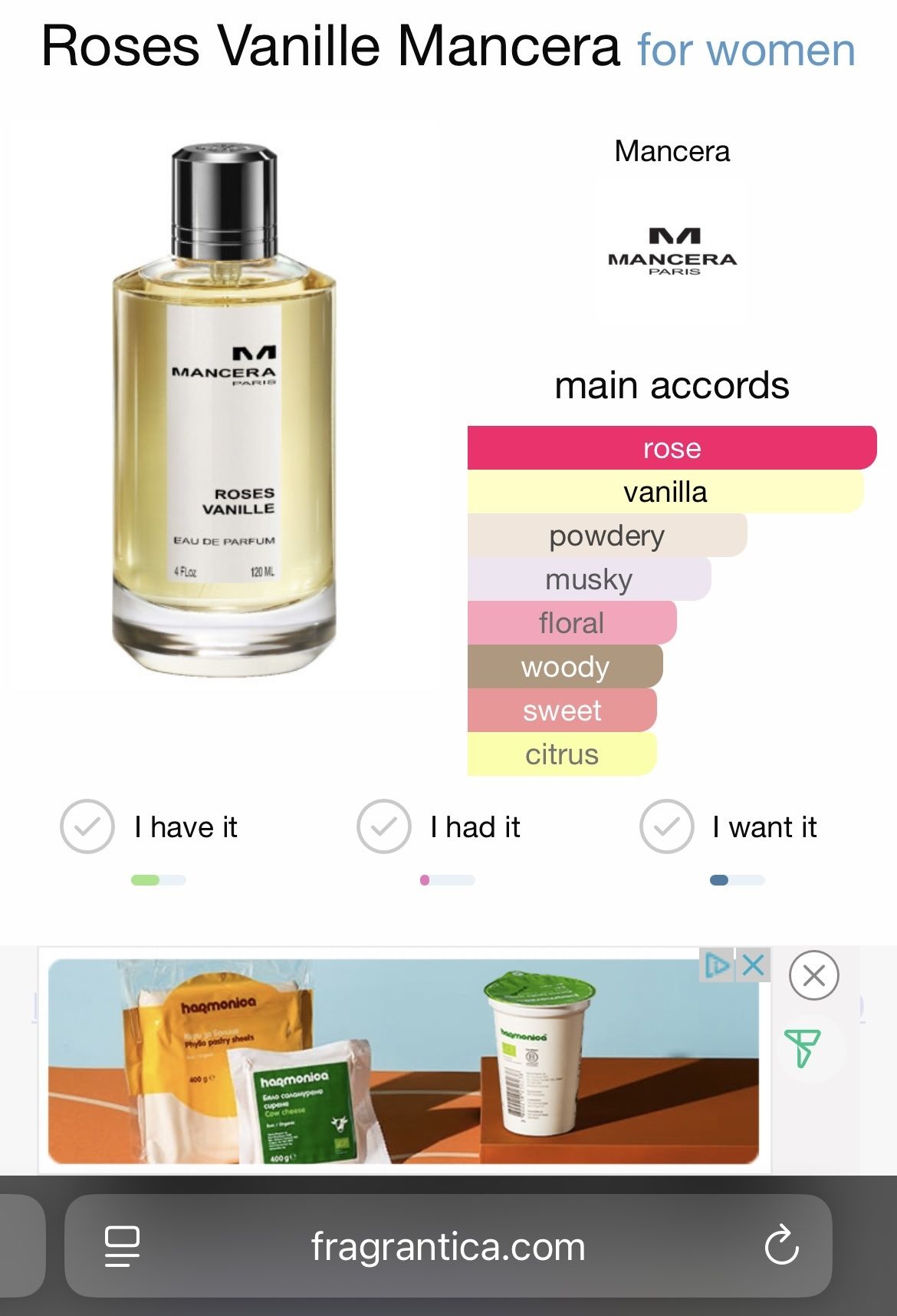 Mancera Roses Vanille edp 120мл
