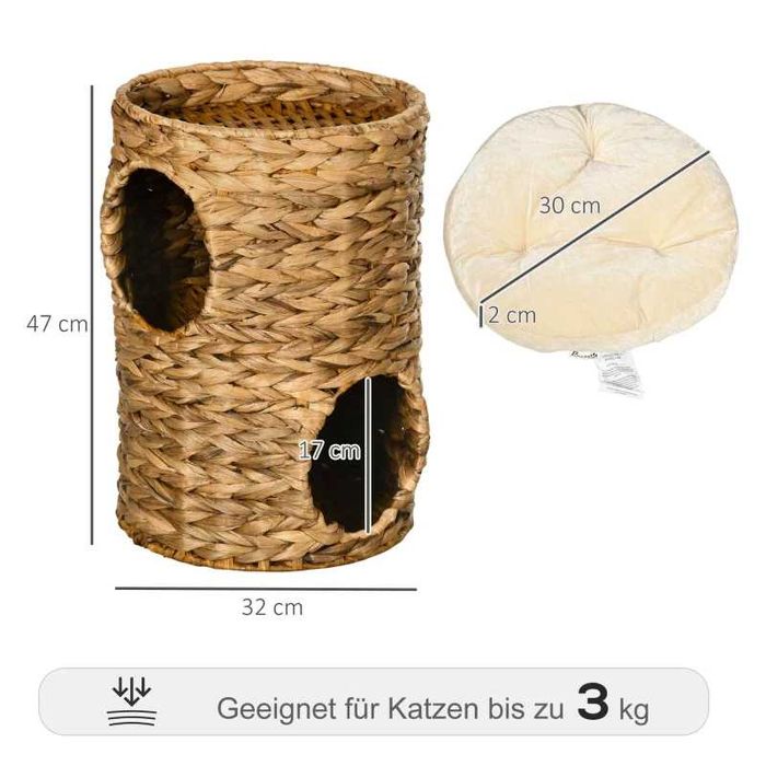 Драскалка за котки PawHut, 47 см, 2 пещери, възглавница