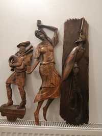Lot 3 obiecte sculptura lemn, statuetă tablou