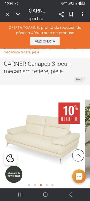 Vând canapea de piele,  3 locuri