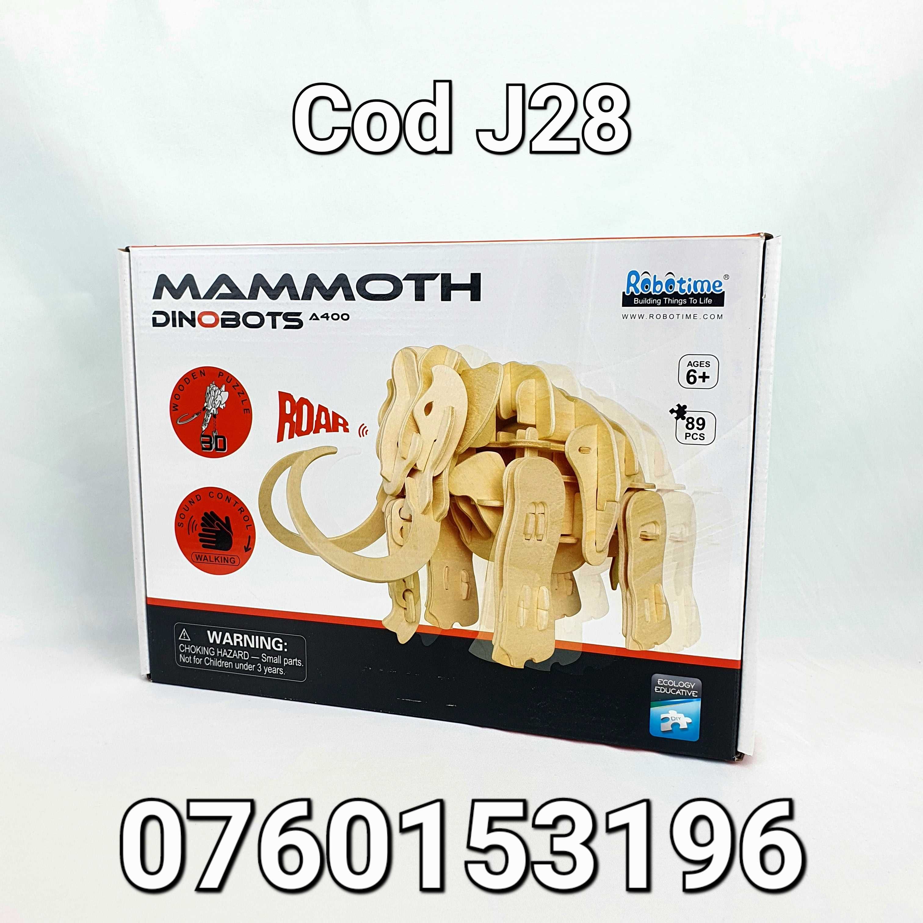 Puzzle 3D din Lemn-Robot Mammooth-Se misca si scoate sunete - J28