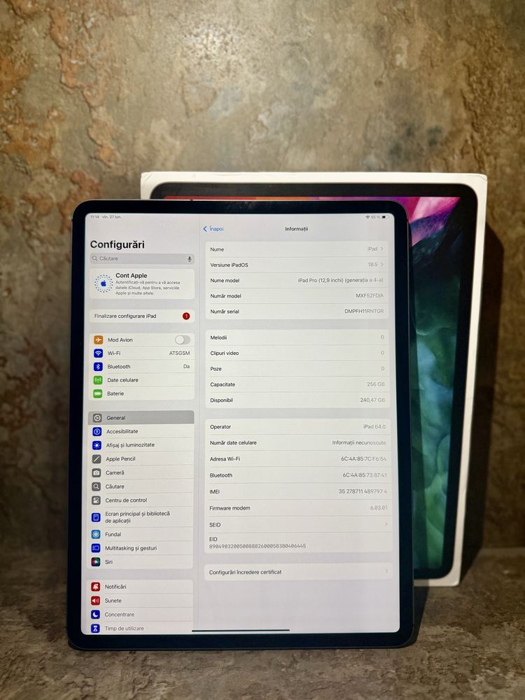 **ATS GSM**iPad PRO 12.9 GEN 4 WIFI+Cell 256Gb Space Grey / Garantie