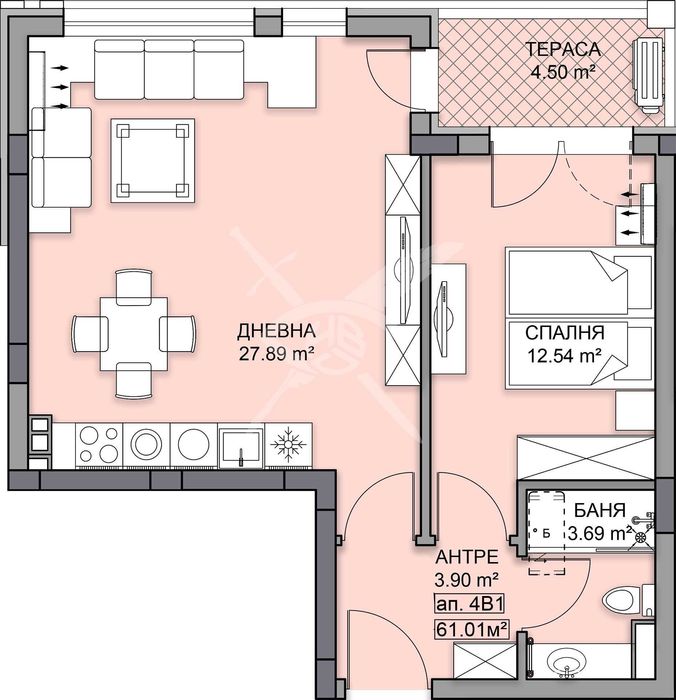 Двустаен апартамент Кършияка 521-18381