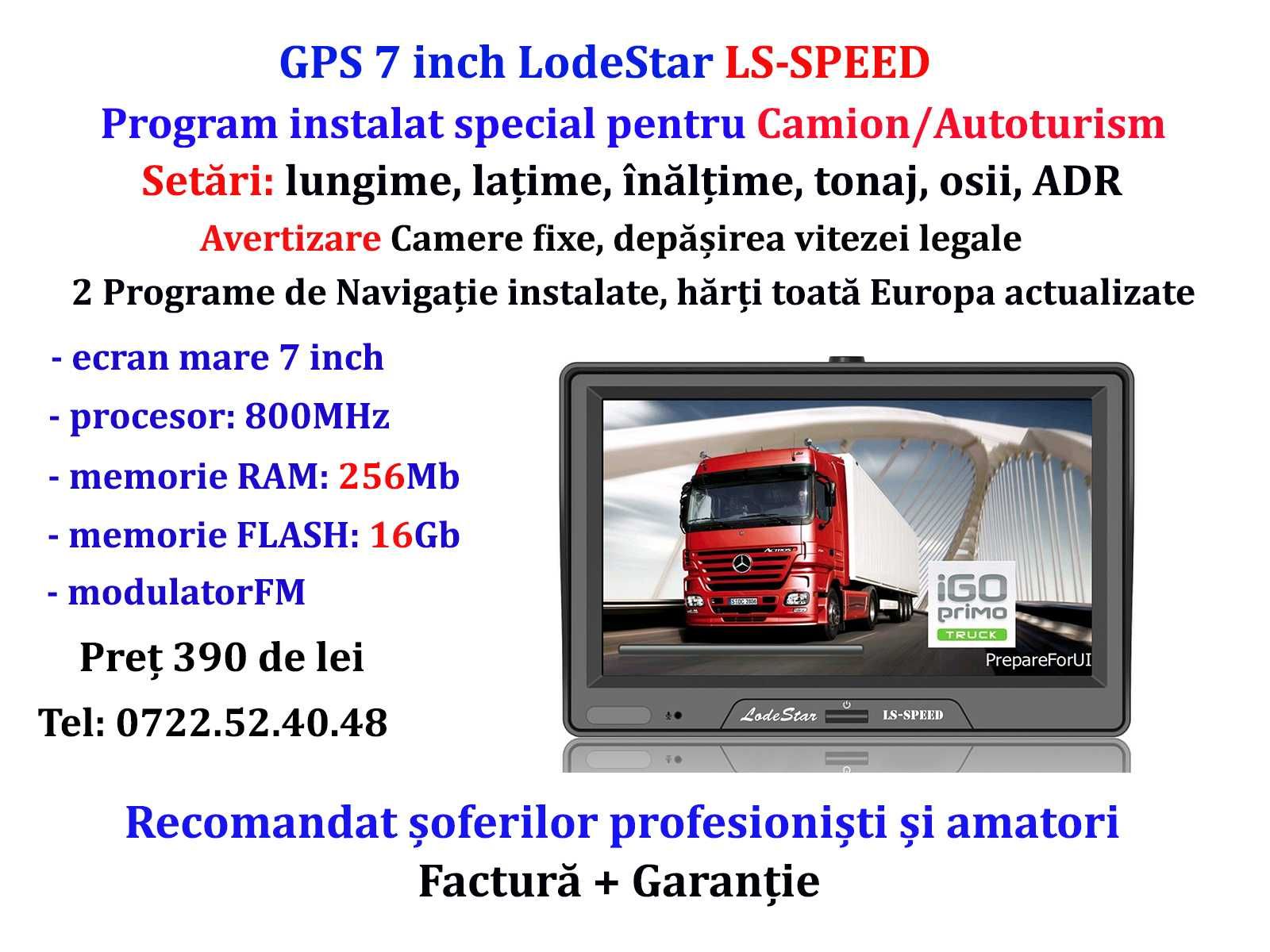 GPS Camion 7"HD LodeStar, iGO Primo pentru soferii profesionisti TIR