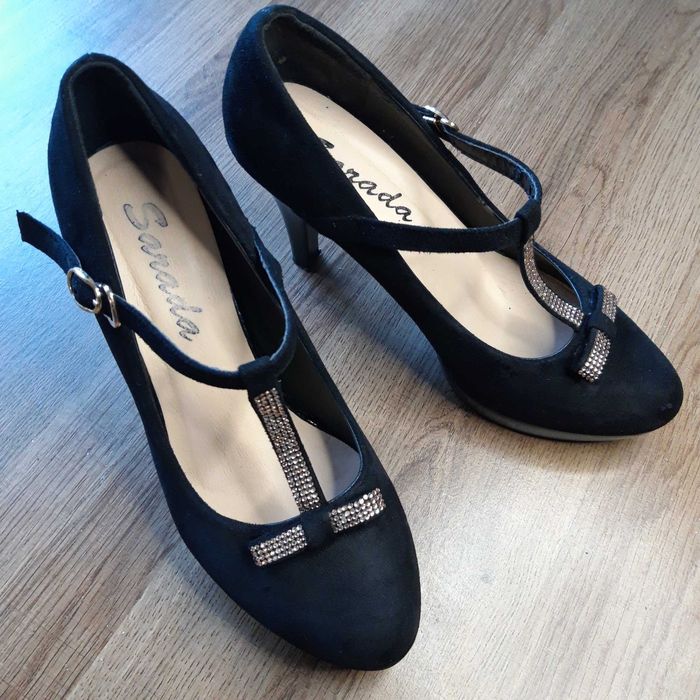 Дамски елегантни обувки, от черен еко велур, 37 номер