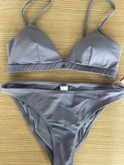 сив лилав бански Шанел триъгълници половинки сет комплект Chanel топ