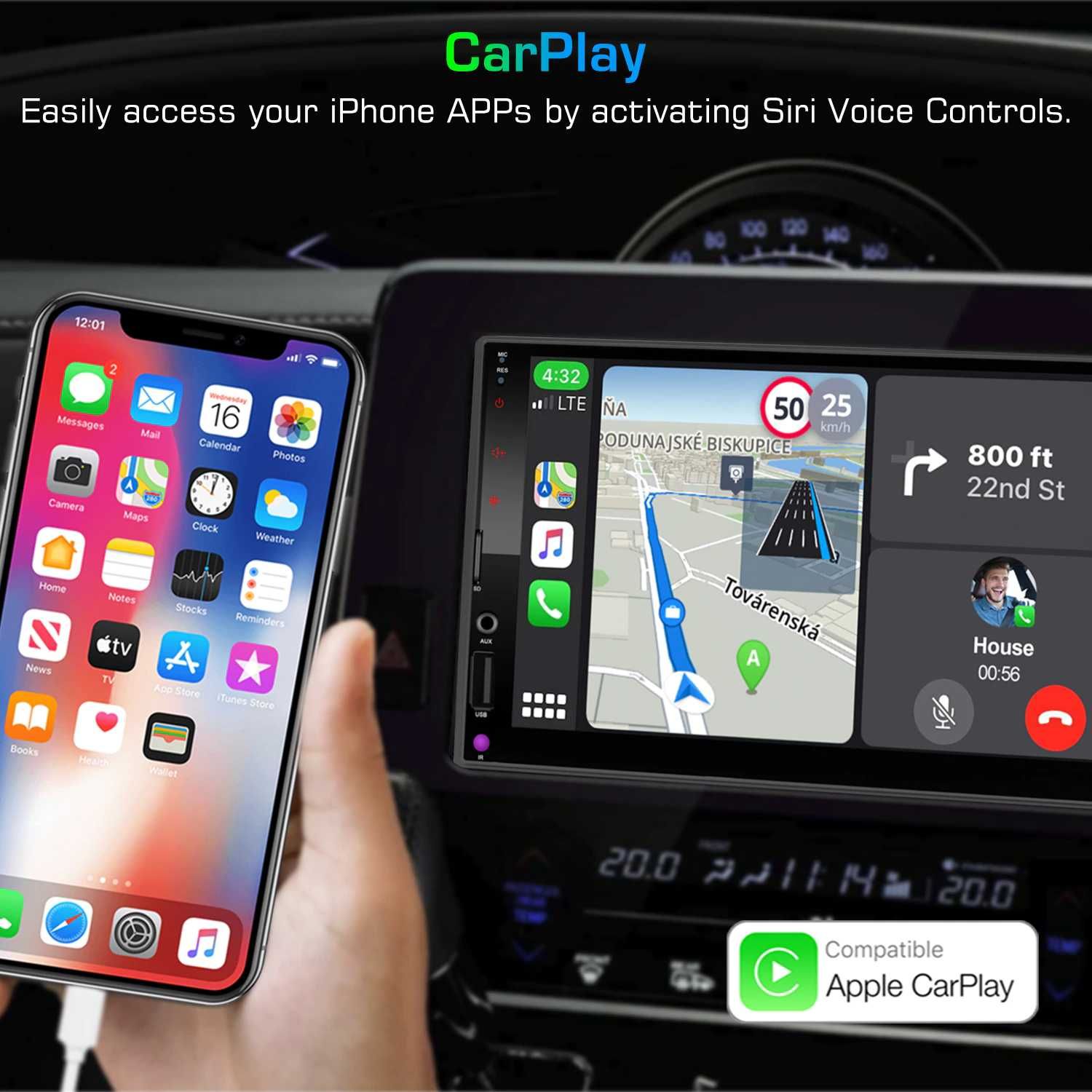 7-дюймовый втомобильный радиоприемник Apple Carplay, Android,