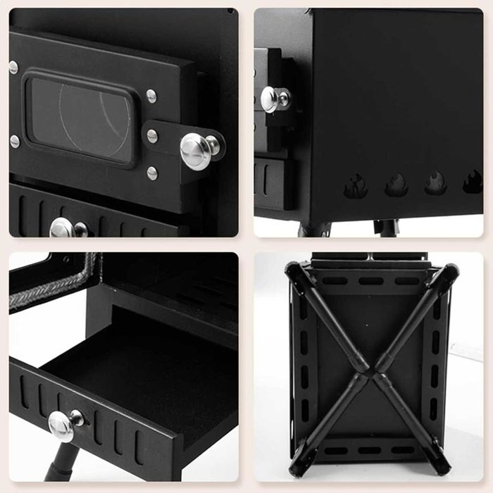 Încălzitor cu plită pe lemne din oțel – sobă camping cu burlan de cort