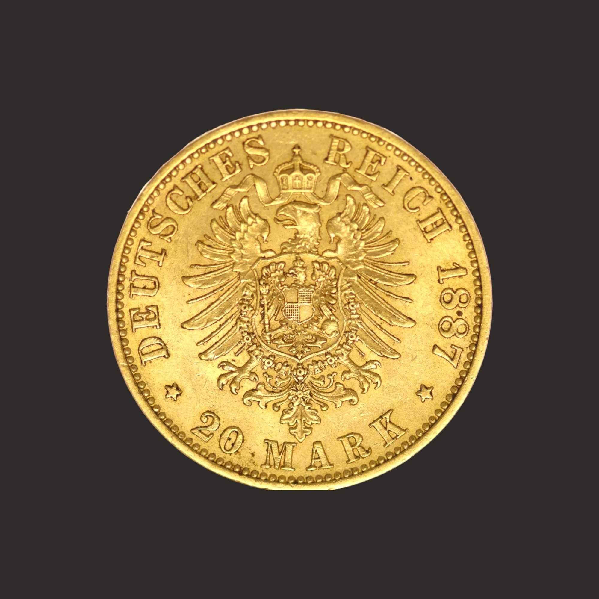 Moneda aur 20 marci germane 21,6k, Ludwig II,TVA 0%-PRECOMANDA