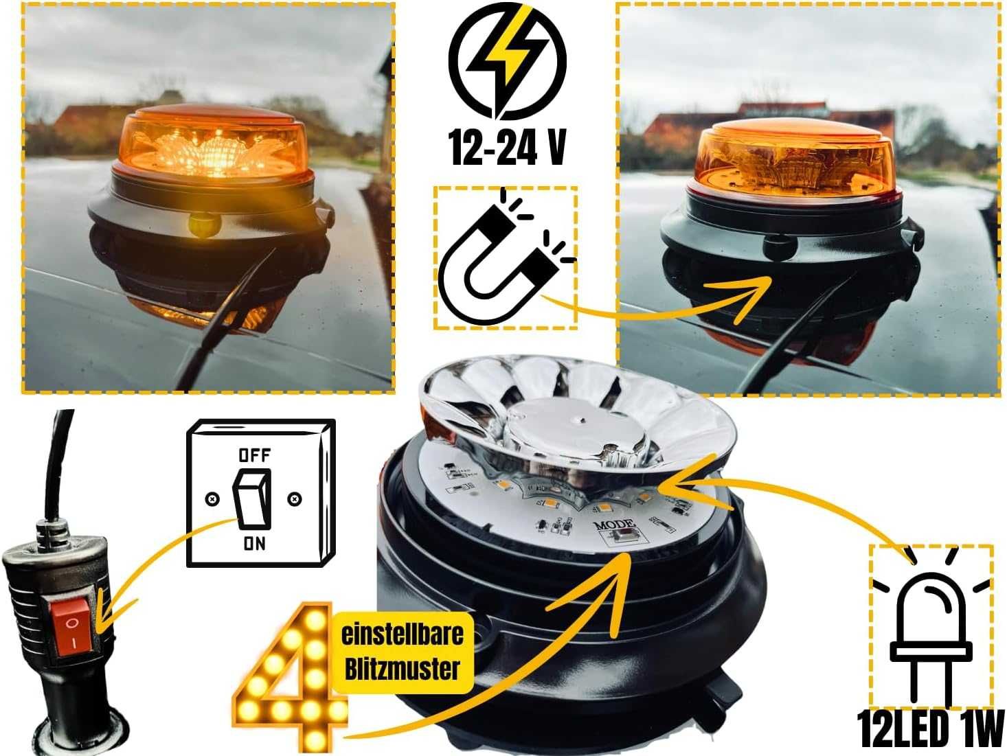 Аварийна лампа с магнит за автомобили Камиони Трактор 12 / 24V