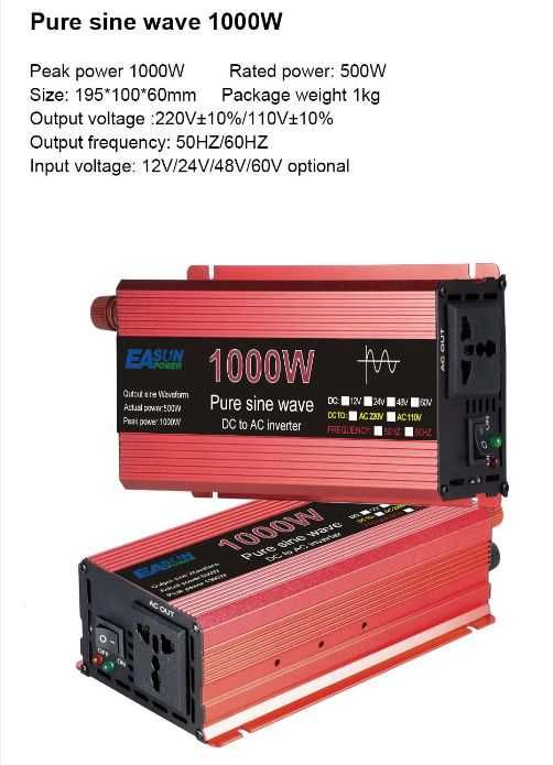 1000W Pure Sine Wave Inverter 24V To AC 220V Solar Inverter