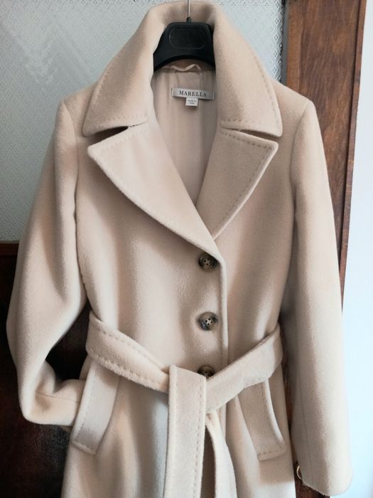 Палто Марела, Италия – вълна колекция есен–зима с кожена, лисица яка