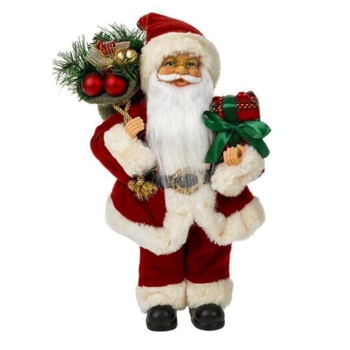 Figurina Decorativa Mos Craciun cu Sac Cadou Rosu Caro 30cm