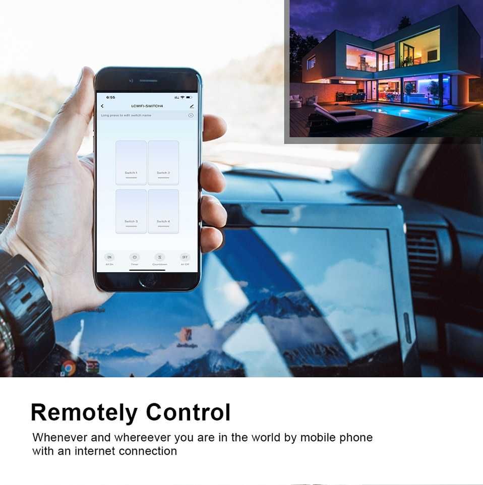 Intrerupator WiFi+BLE TUYA pano sticla cu/fara nul cap scara TR GRATIS