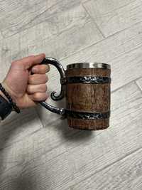 Halbă Bere pentru Vikingi, din metal și lemn, cadou sau colecție