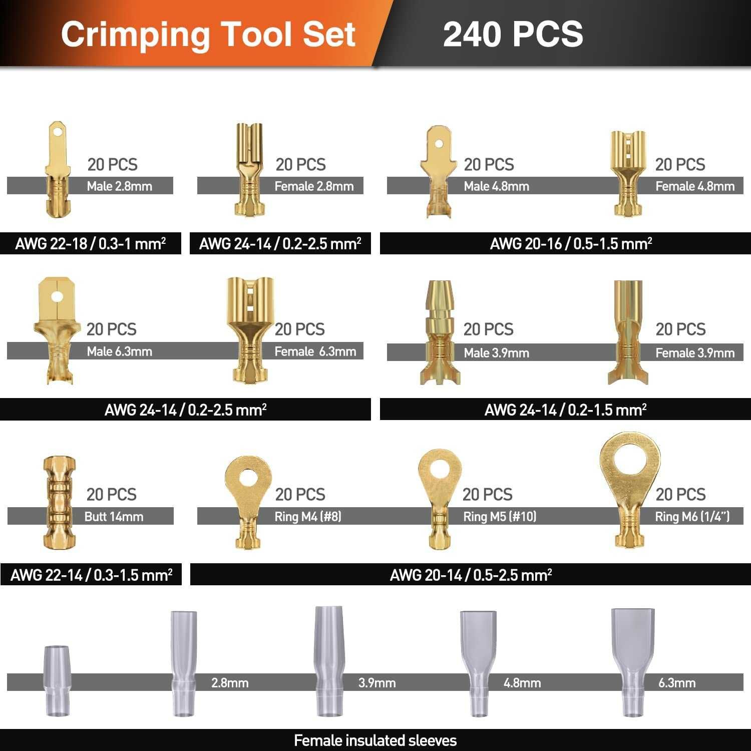 Cleste de sertizat pini conectori cu 240 terminale conduct 0,25-2,5mm²