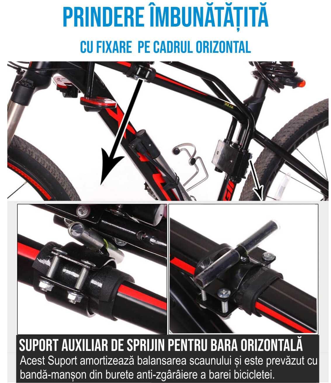 Scaun de copil pentru bicicleta cu prindere pe bara din fata