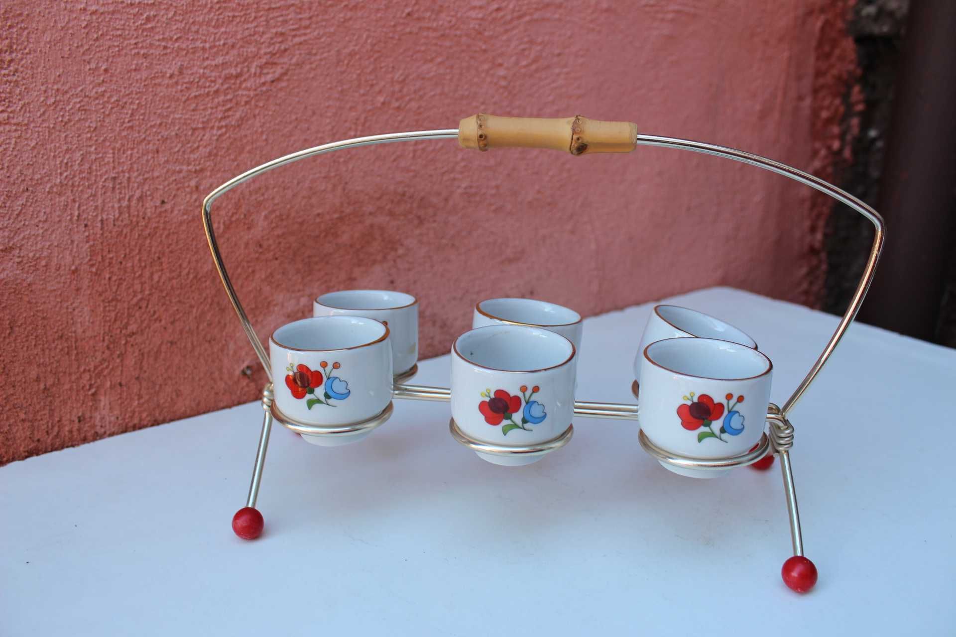 Set palinca 6 pers portelan KALOCSA, Ungaria, Folk Art, Buchet flori