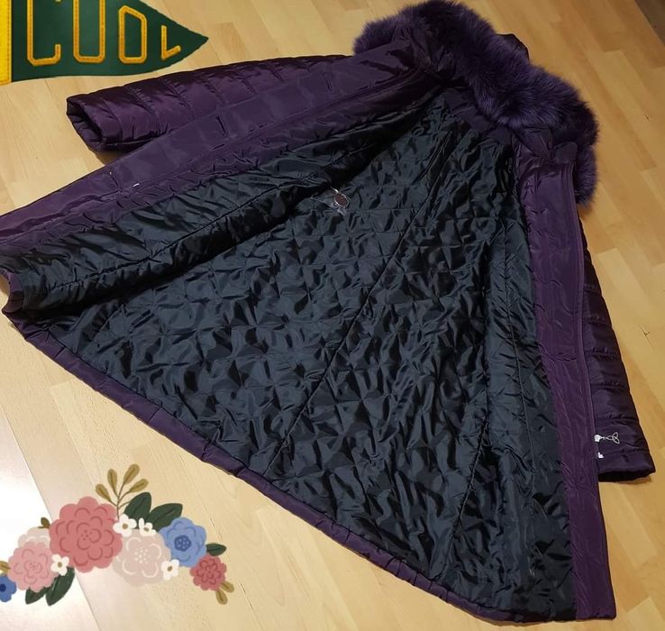 Haina matlasata dama,sezonul rece,material impermeabil,gluga blana nat