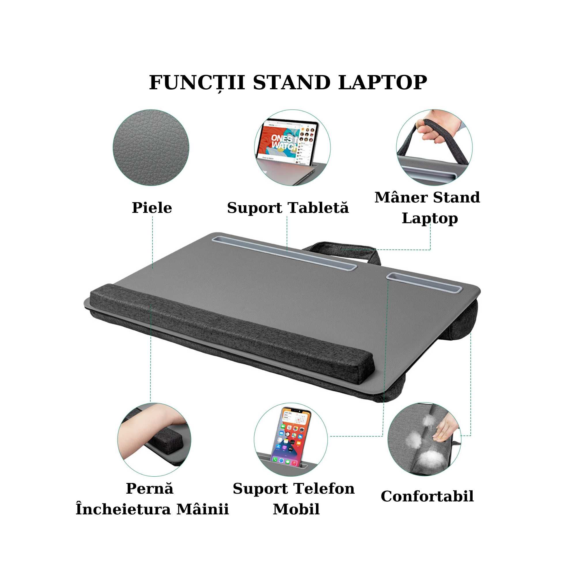 Stand Laptop, Masuta Laptop cu Suport Tableta si Telefon Incorporat