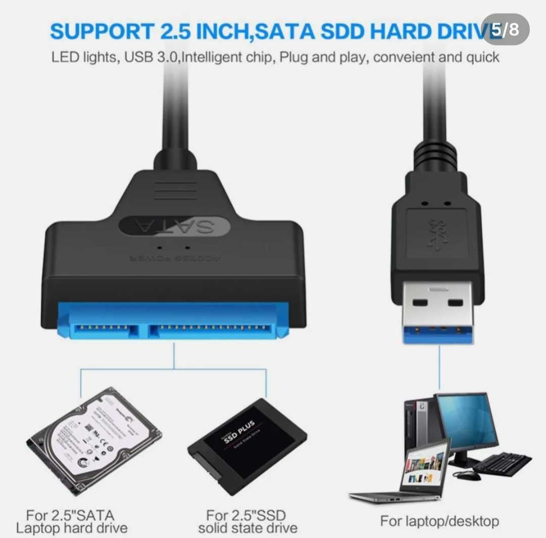 Кабель SATA - USB 2.0 (HDD/SSD) для внешнего жесткого диска / 30см