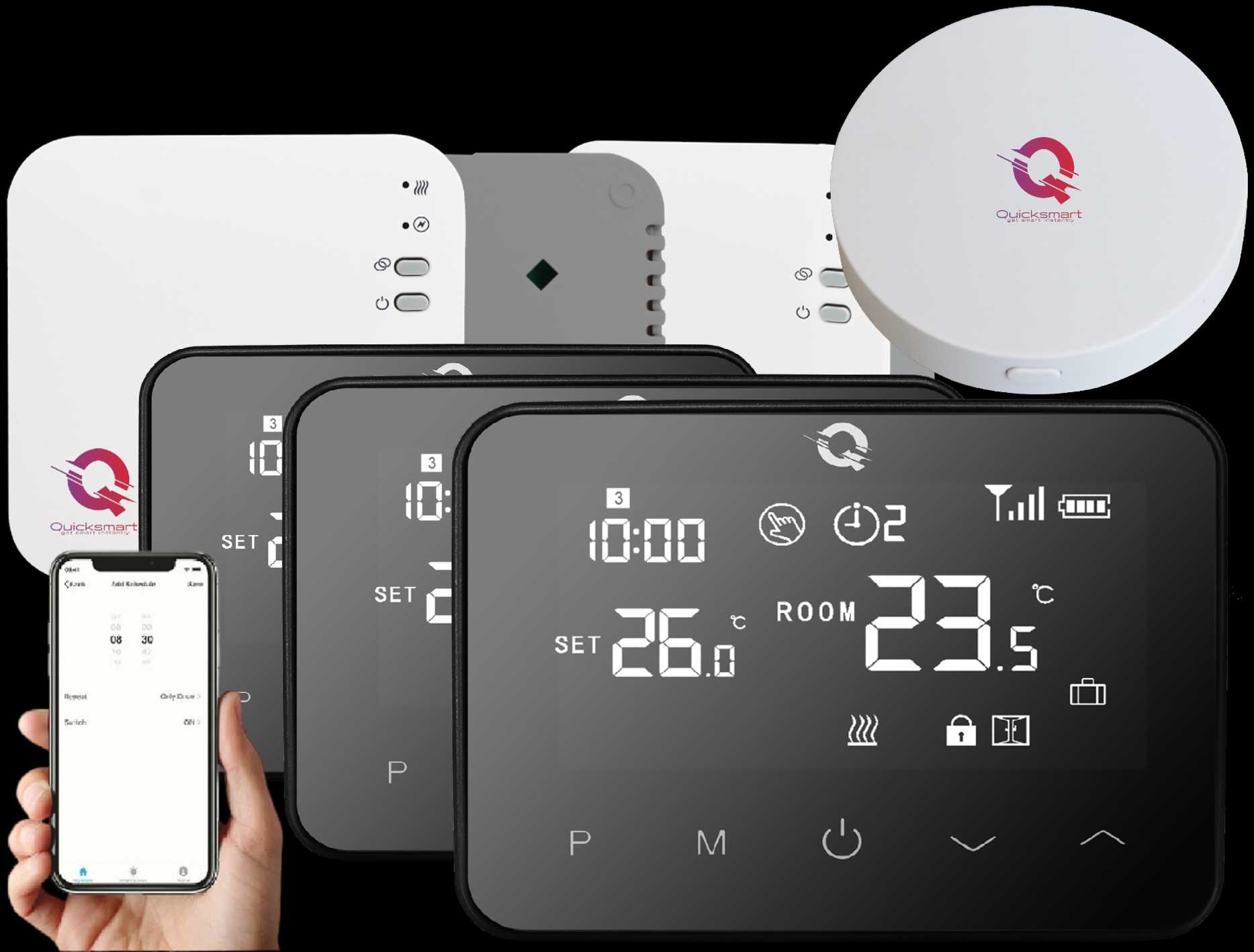 Automatizare Pardoseala Q20, 8 zone, 4x termostat Q20, Wireless, Smart