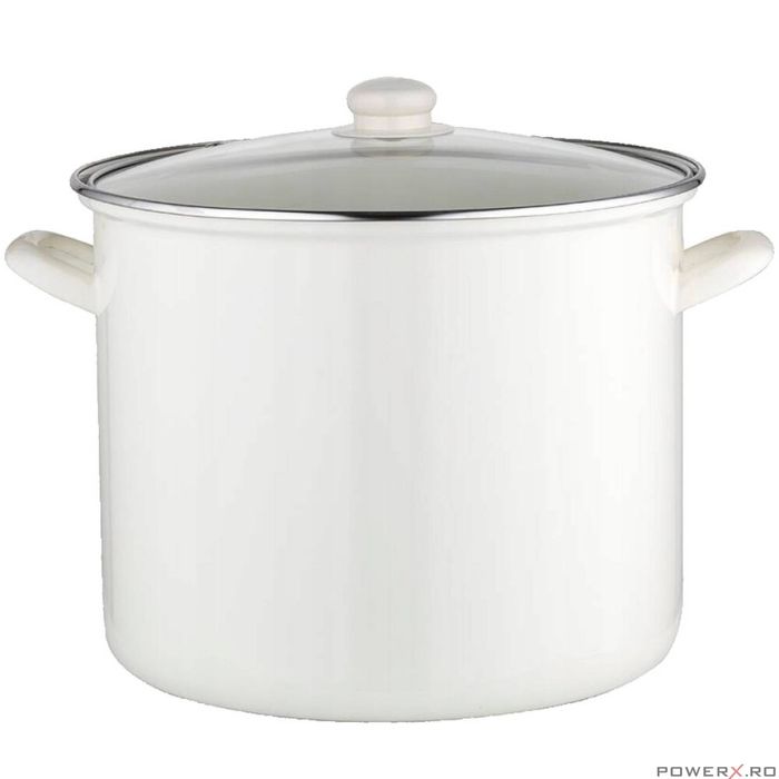 Oala cu capac, din inox emailat, alba, 14l, 28cm, Florina