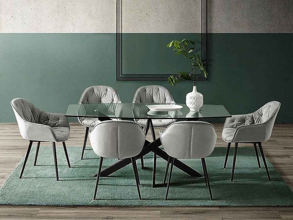 Masa cu blat de sticla și picior metalic ( fără scaune)