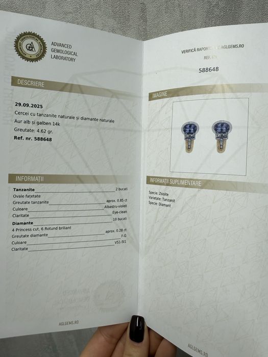 Cercei din aur cu tanzanite si diamante